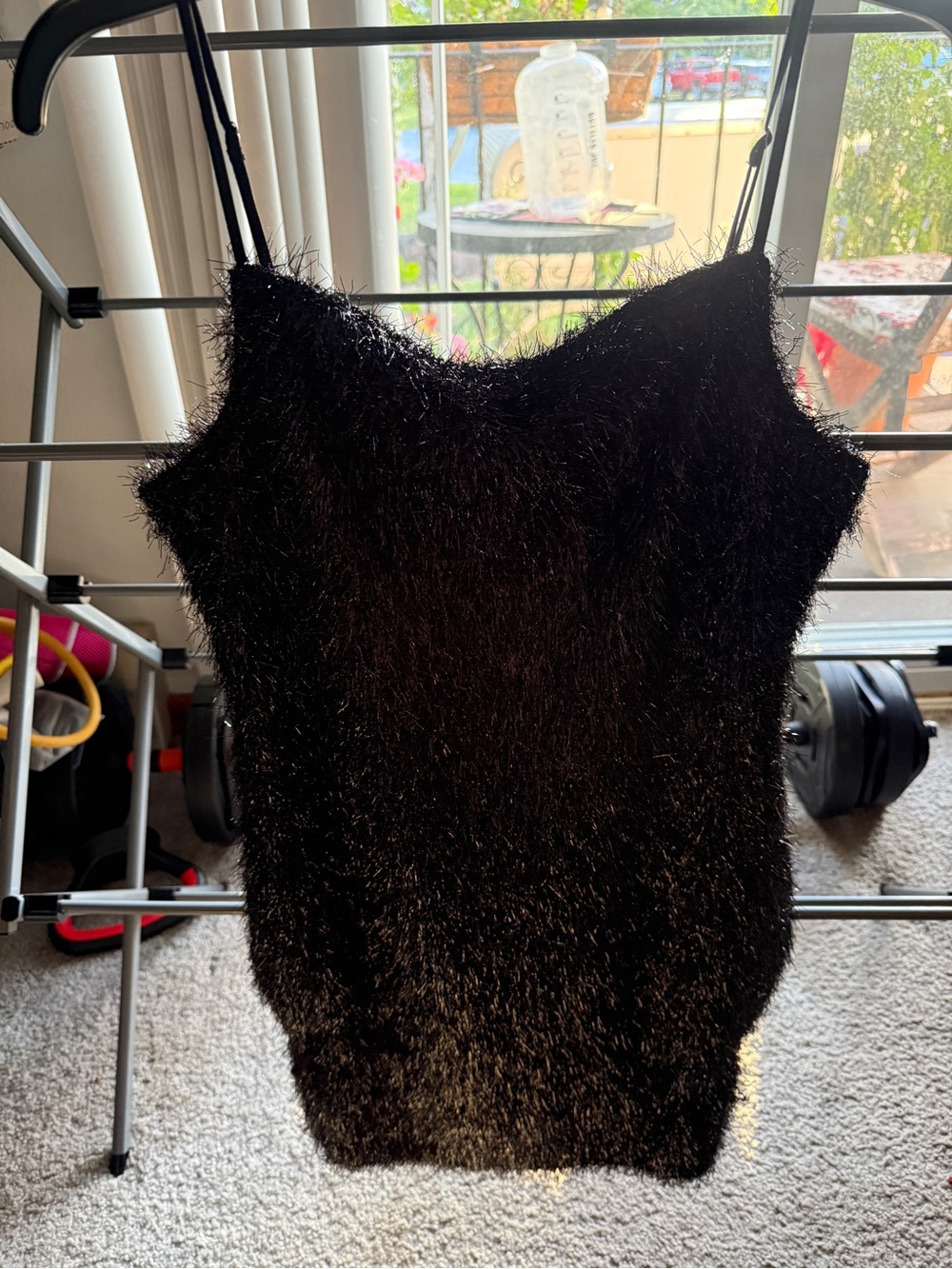 BCBGMaxAzria Black Fuzzy Spaghetti-Strap Mini Dress